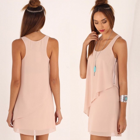 Blush Asymmetrical Ruffled Chiffon Mini Dress - Picture 2 of 8